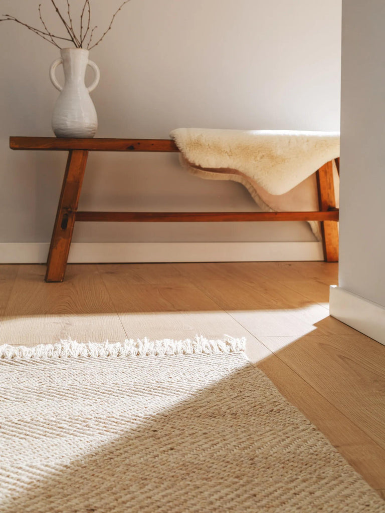 Tapis scandinave tressé à franges de couloir beige 70x200 cm