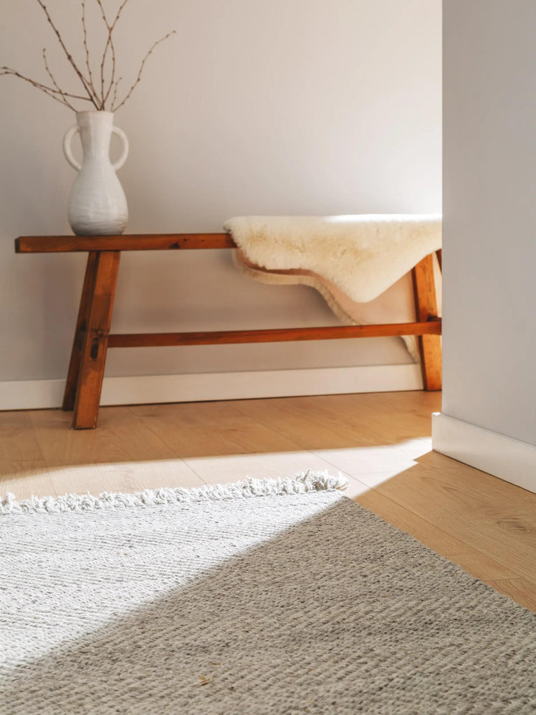 Tapis scandinave tressé à franges de couloir gris clair 70x200 cm