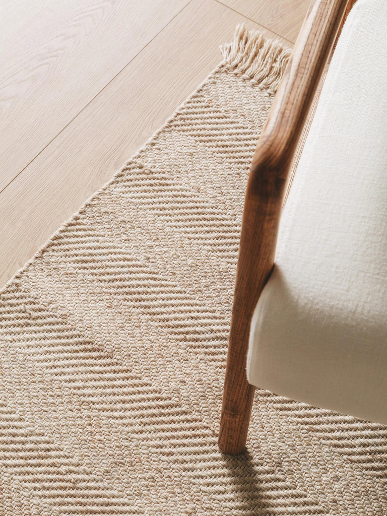 Tapis scandinave tressé à franges beige 80x150 cm