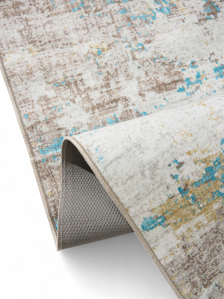 Tapis vintage gris jaune et bleu 80x150 cm