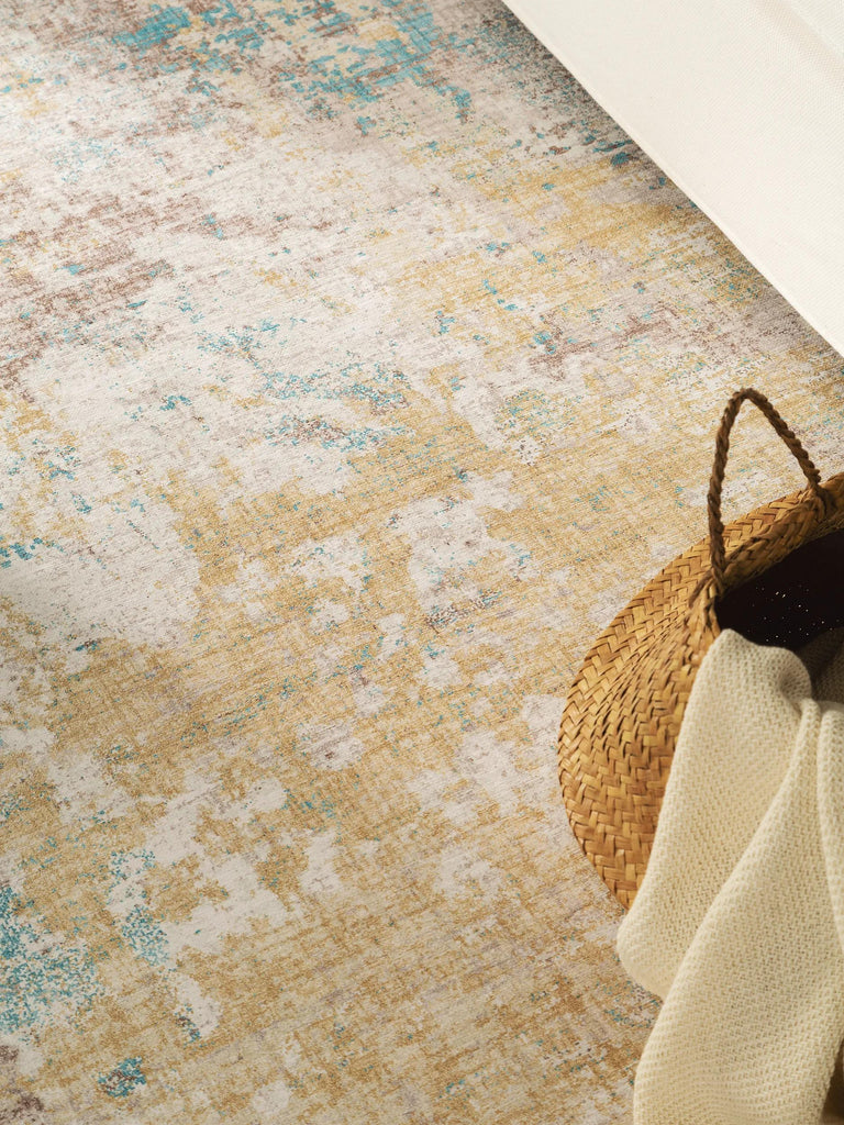 Tapis vintage gris jaune et bleu 200x300 cm