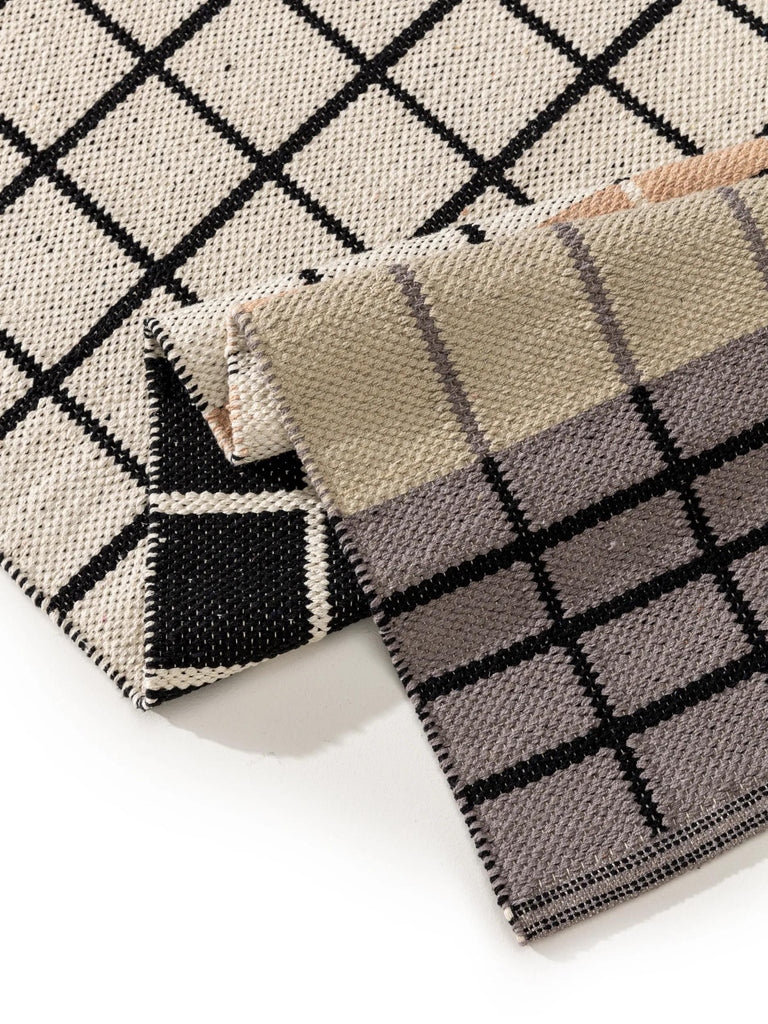 Tapis rétro grille de couloir beige et marron en coton 70x200 cm