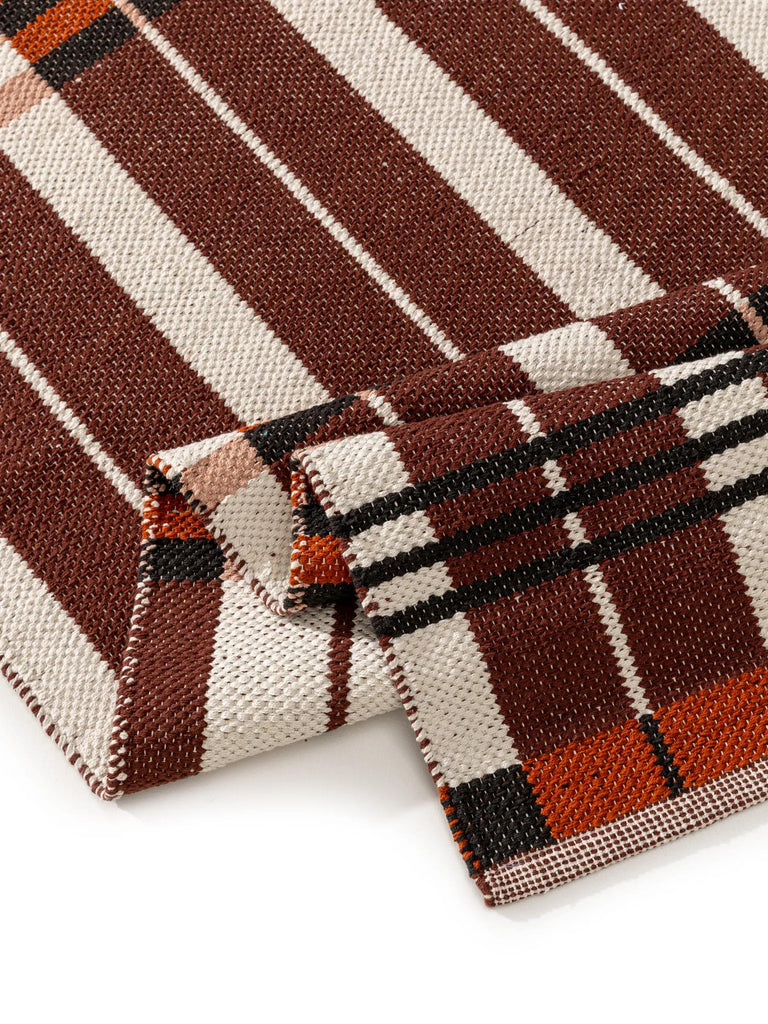 Tapis rétro grille de couloir marron et rouge en coton 70x200 cm