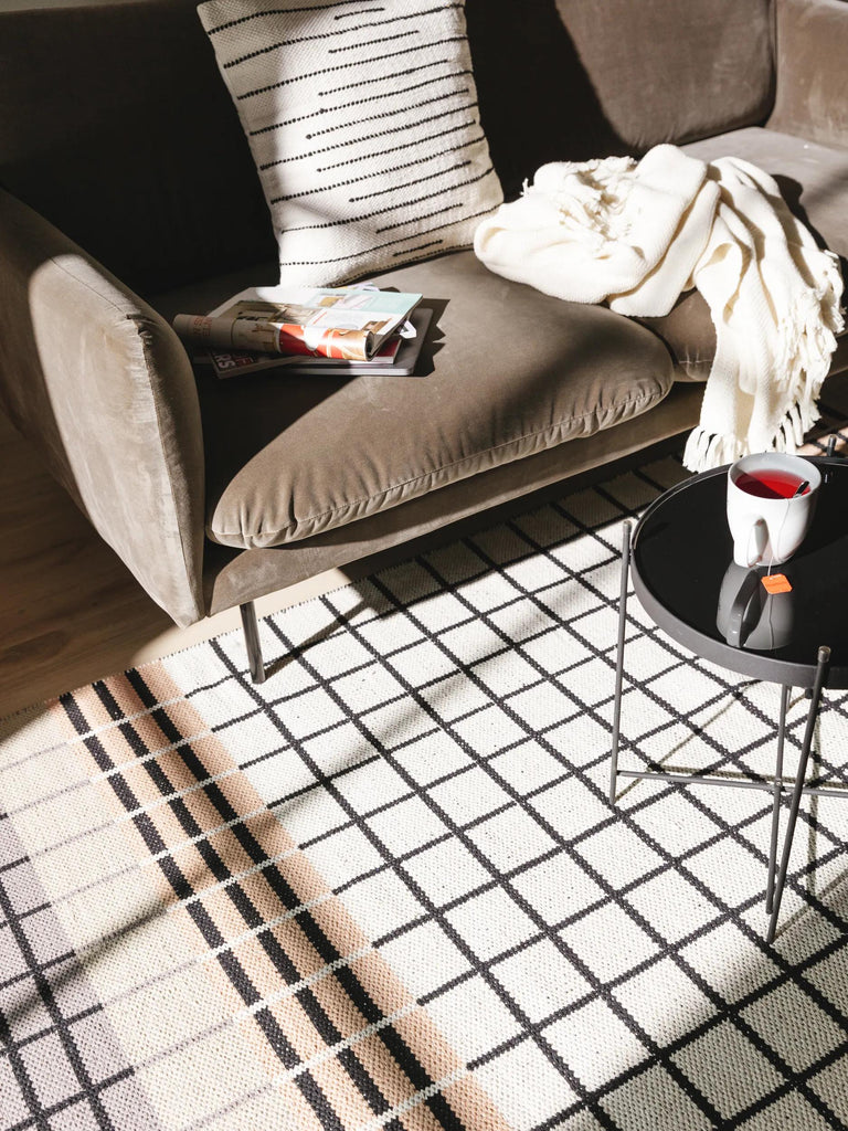 Tapis rétro grille beige et marron en coton 160x230 cm