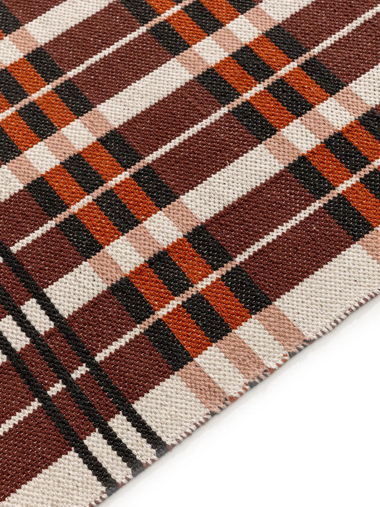 Tapis rétro grille marron et rouge en coton 80x150 cm