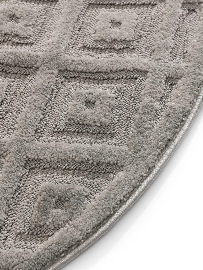 Tapis moderne motif losange relief rond gris 160 cm de diamètre