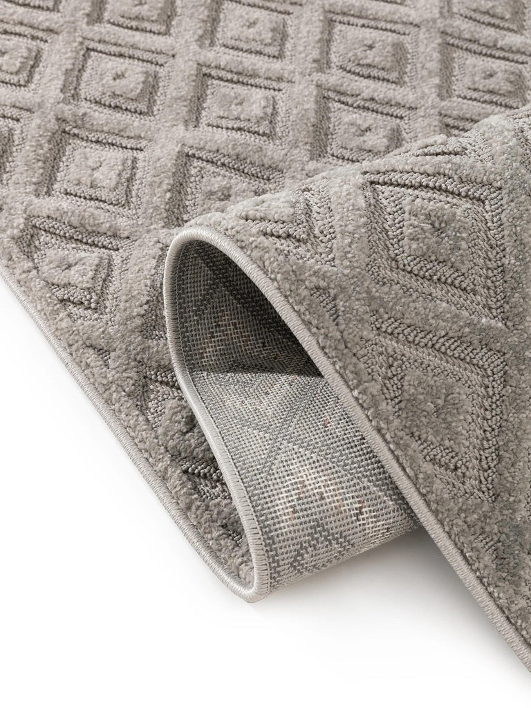 Tapis moderne motif losange relief de couloir gris 70x200 cm