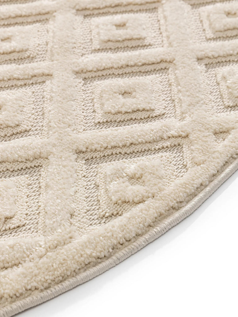 Tapis moderne motif losange relief rond beige 200 cm de diamètre