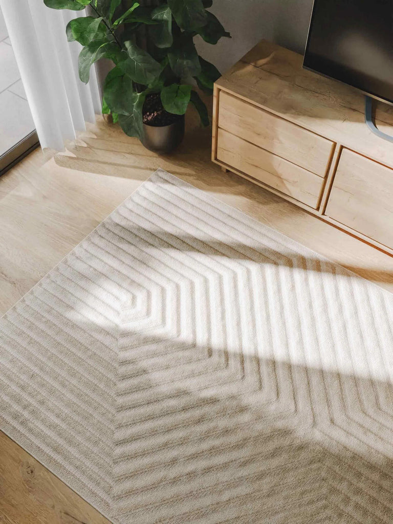 Tapis moderne lignes géométriques beige 140x200 cm