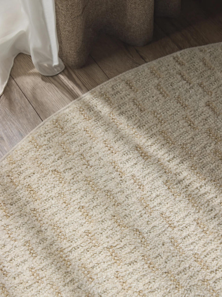 Tapis moderne tressage géométrique rond crème 200 cm de diamètre