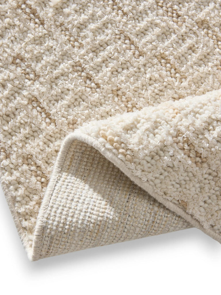 Tapis moderne tressage géométrique rond crème 160 cm de diamètre