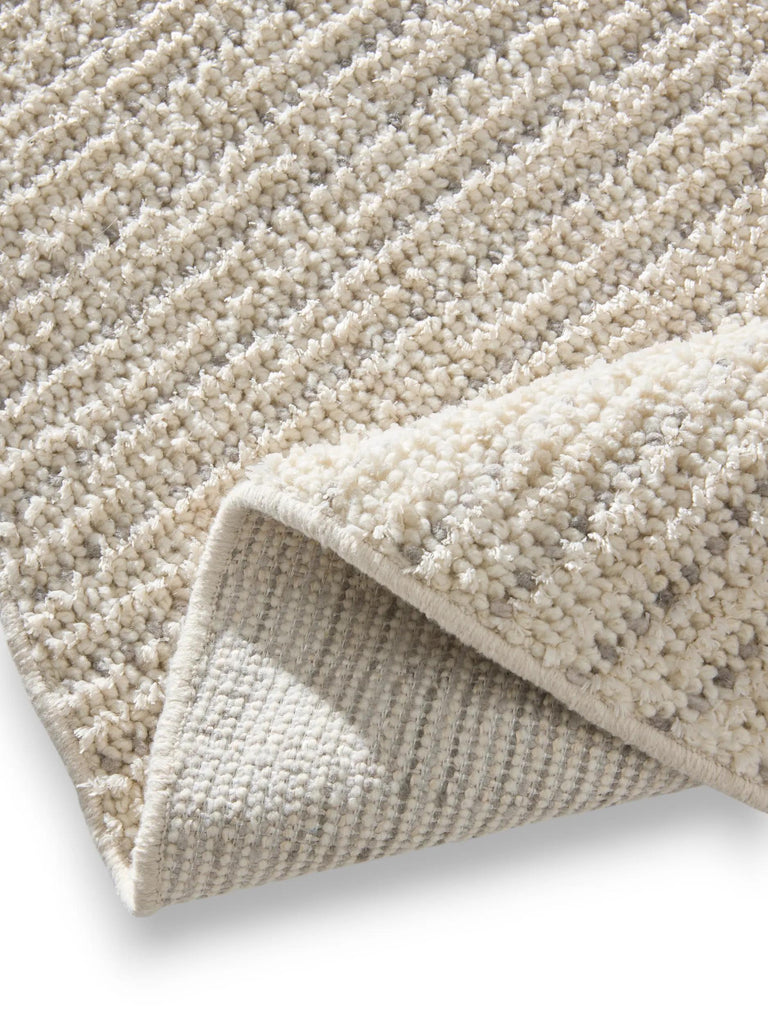 Tapis moderne tressage rayé rond crème 160 cm de diamètre