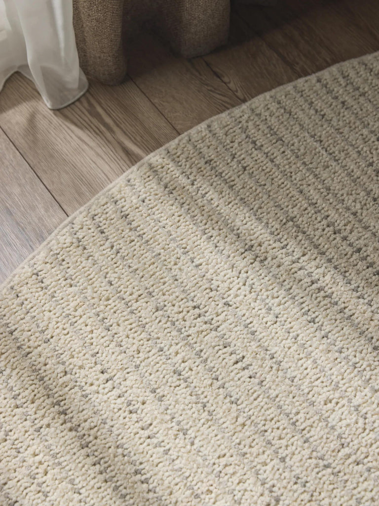 Tapis moderne tressage rayé rond crème 160 cm de diamètre