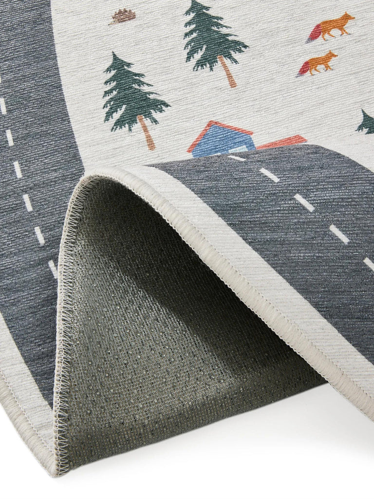 Tapis tapis de jeux voiture rond enfant crème 120 cm de diamètre