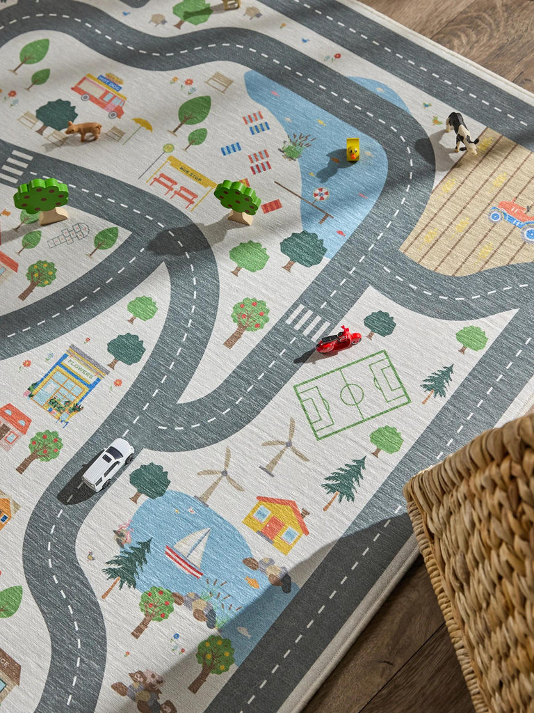 Tapis tapis de jeux voiture enfant crème 140x200 cm