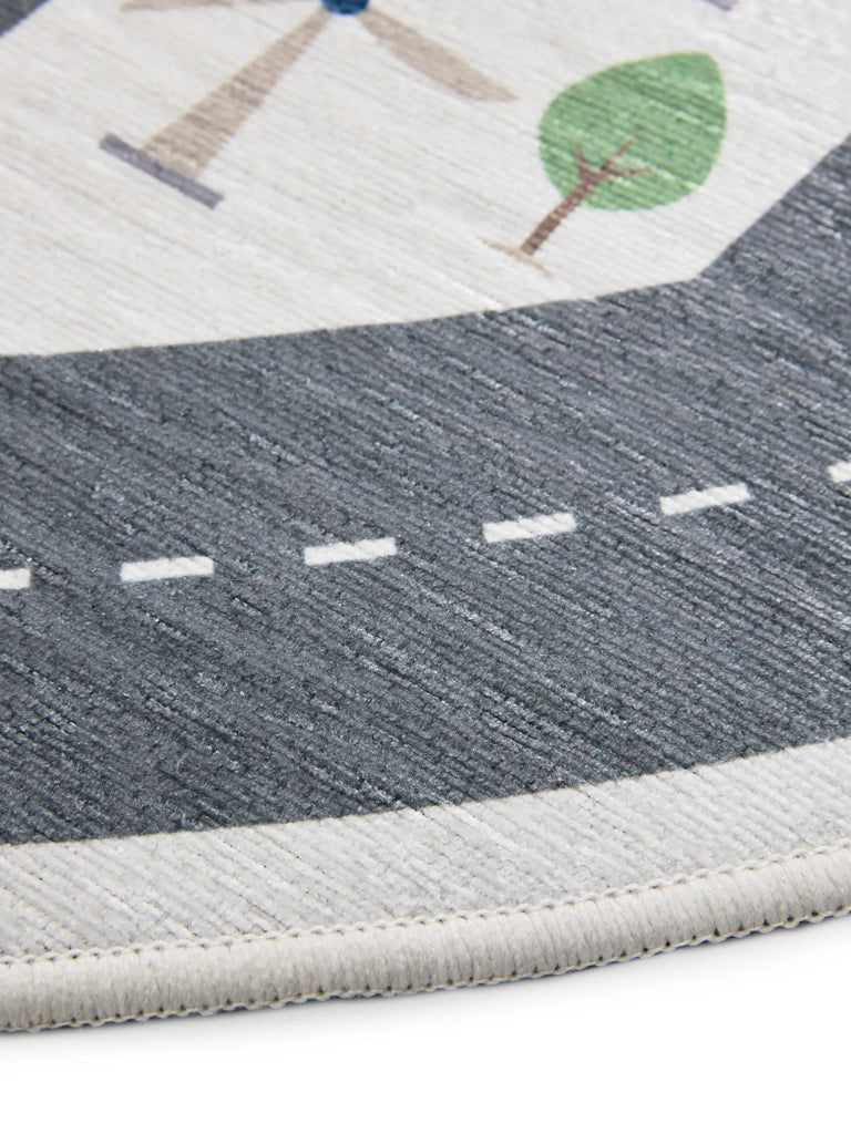 Tapis tapis de jeux voiture rond enfant crème 150 cm de diamètre