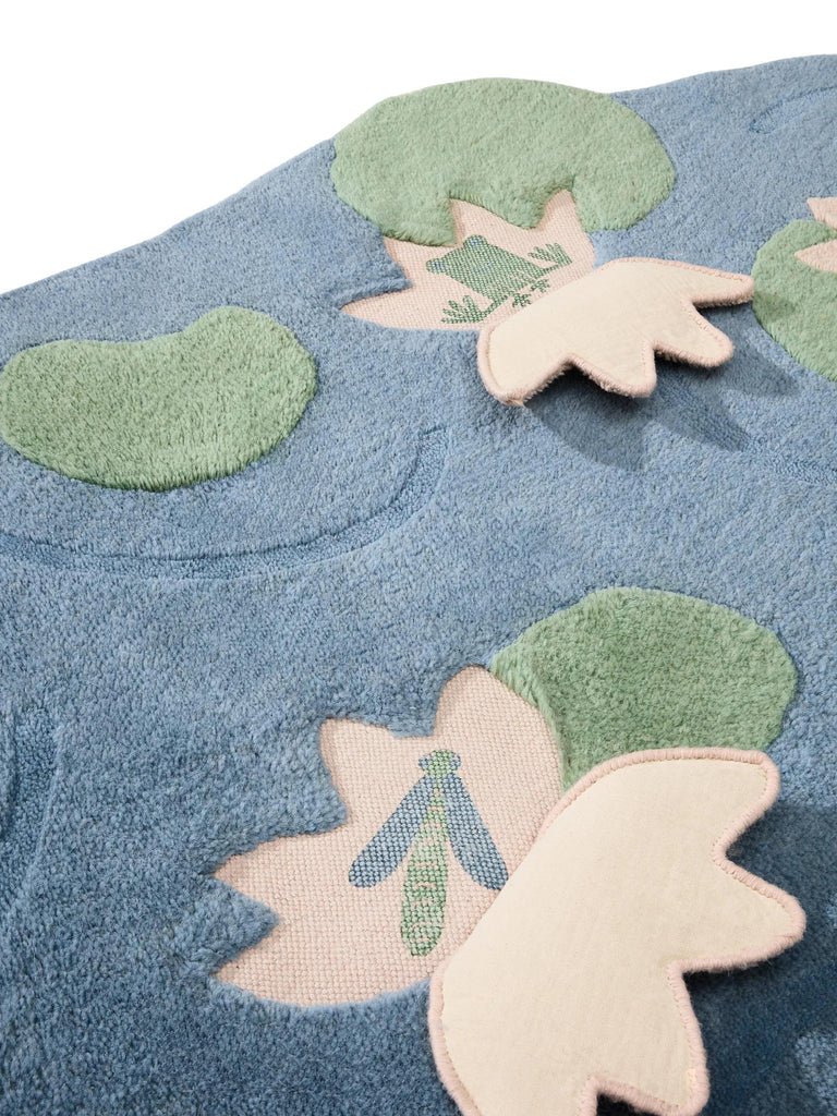 Tapis motif mare enfant bleu et vert en laine 120x180 cm
