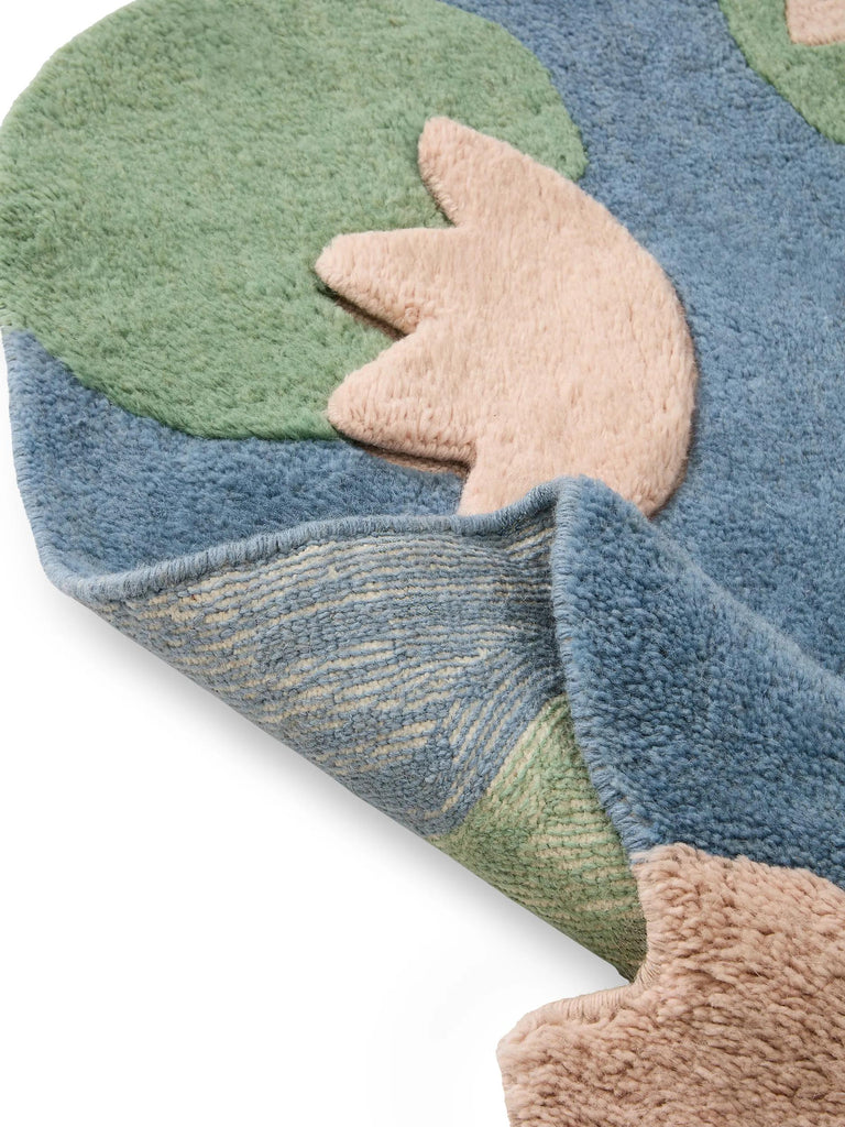 Tapis motif mare enfant bleu et vert en laine 120x180 cm