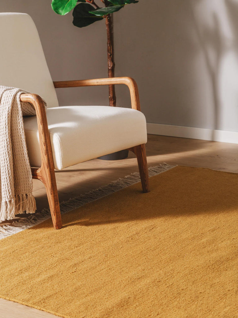 Tapis scandinave uni à franges terracotta en laine 60x100 cm