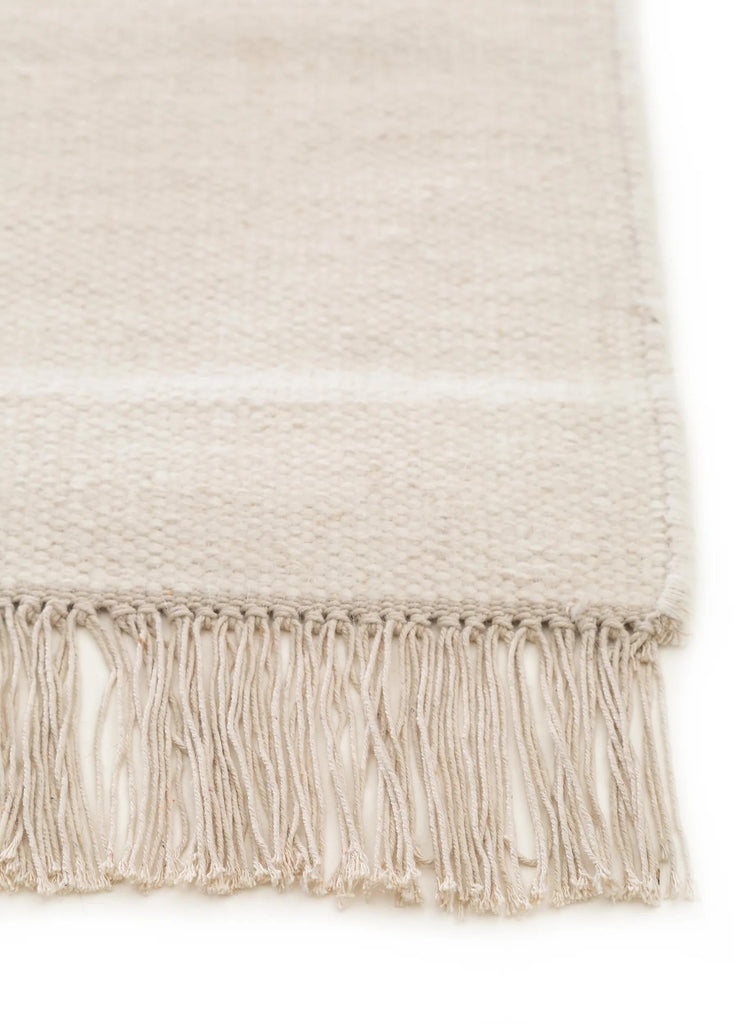 Tapis scandinave uni à franges descente de lit crème en laine 80x250 cm