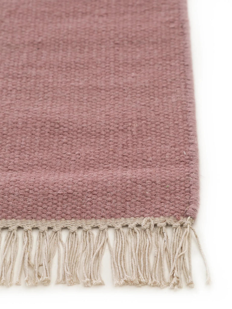 Tapis scandinave uni à franges descente de lit rose en laine 80x250 cm