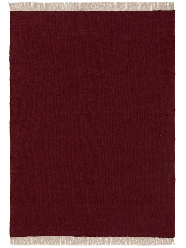 Tapis scandinave uni à franges bordeaux en laine 140x200 cm