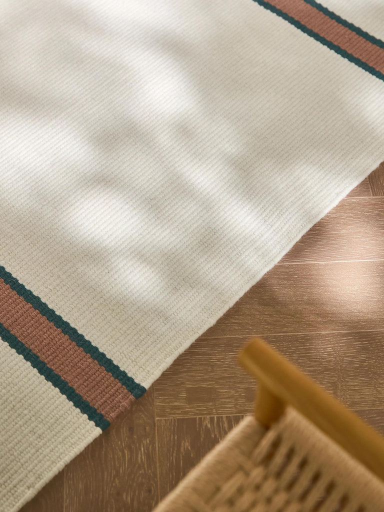 Tapis contemporain motif à bandes descente de lit crème et terracotta en laine 70x200 cm