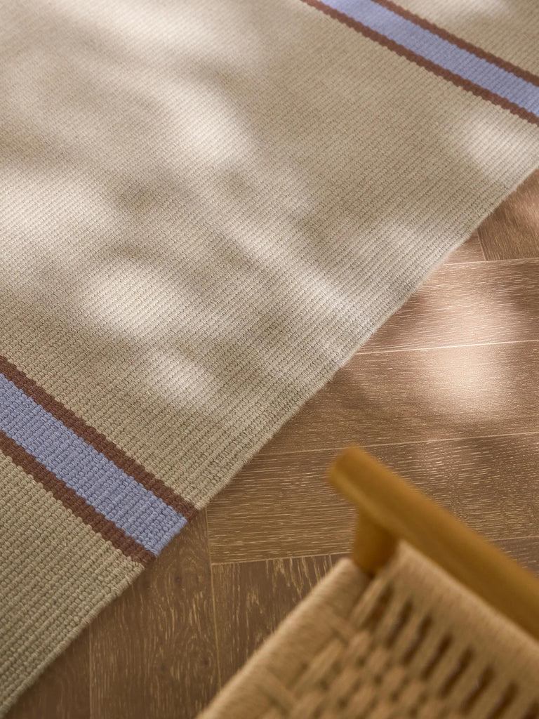 Tapis contemporain motif à bandes descente de lit marron et bleu en laine 80x250 cm