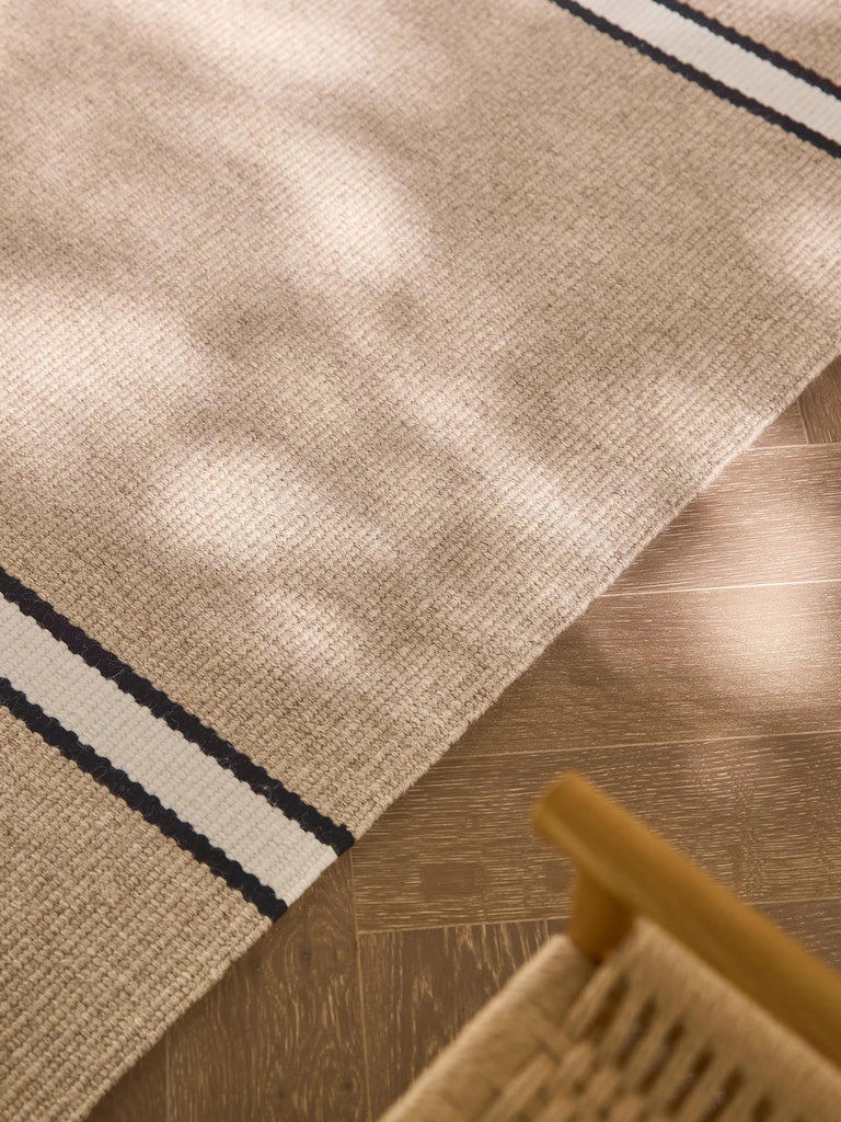 Tapis contemporain motif à bandes descente de lit beige en laine 80x250 cm