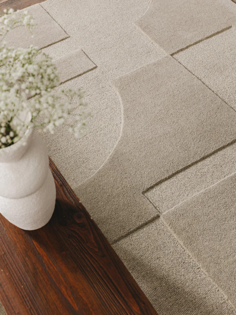 Tapis contemporain moderne beige clair en laine 120x170 cm