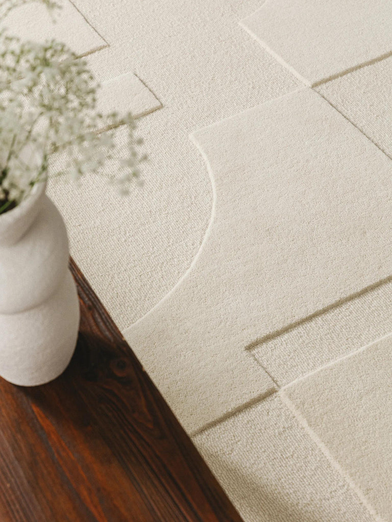 Tapis contemporain moderne crème en laine 160x230 cm