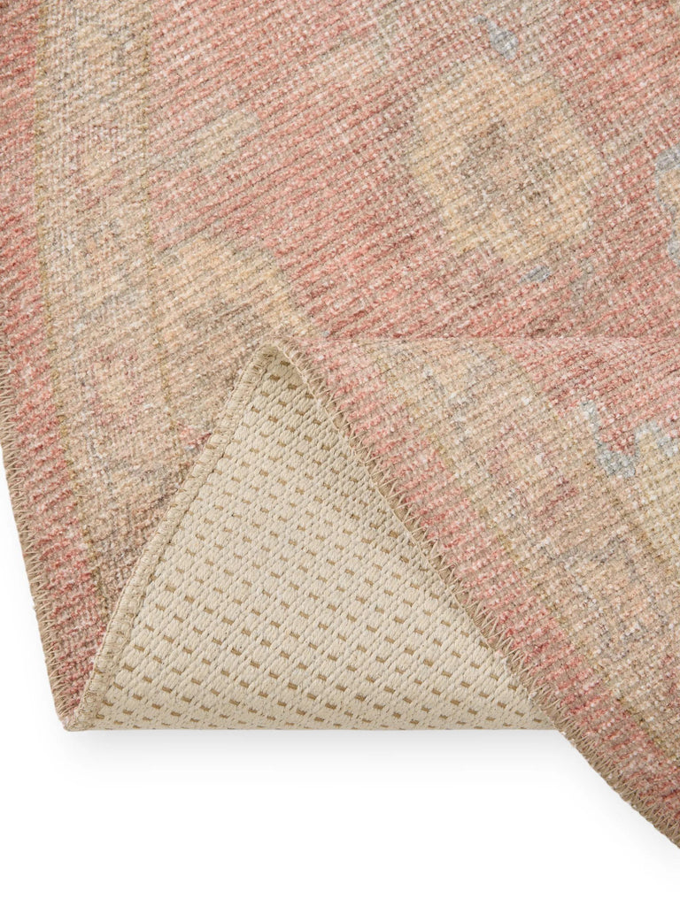 Tapis vintage motif à fleur rond rouge 240 cm de diamètre