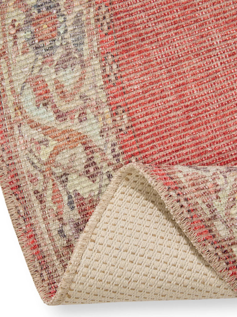 Tapis oriental style bohème rond rouge et bleu 240 cm de diamètre