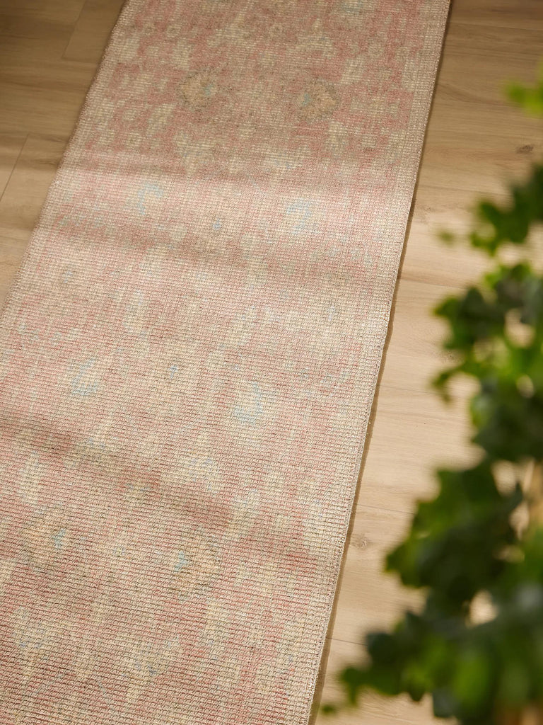 Tapis vintage motif à fleur de couloir rouge 80x250 cm