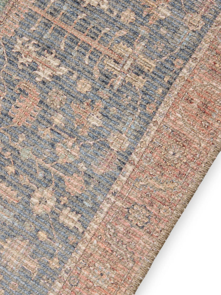 Tapis vintage inspiration bohème de couloir orange et bleu 80x250 cm