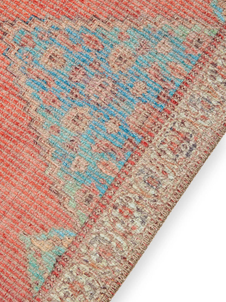 Tapis oriental style bohème de couloir rouge et bleu 80x250 cm