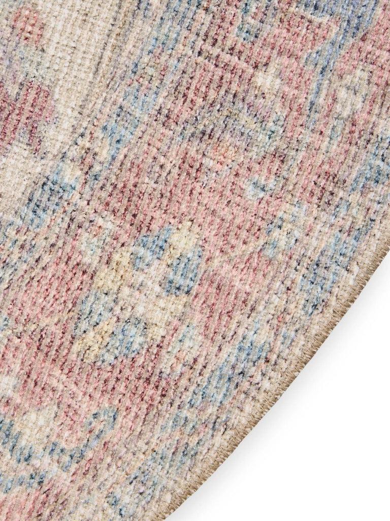 Tapis vintage inspiration oriental rond rouge et beige 240 cm de diamètre