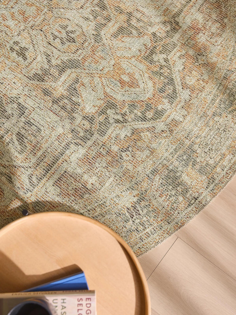 Tapis vintage motif à fleur rond beige 240 cm de diamètre