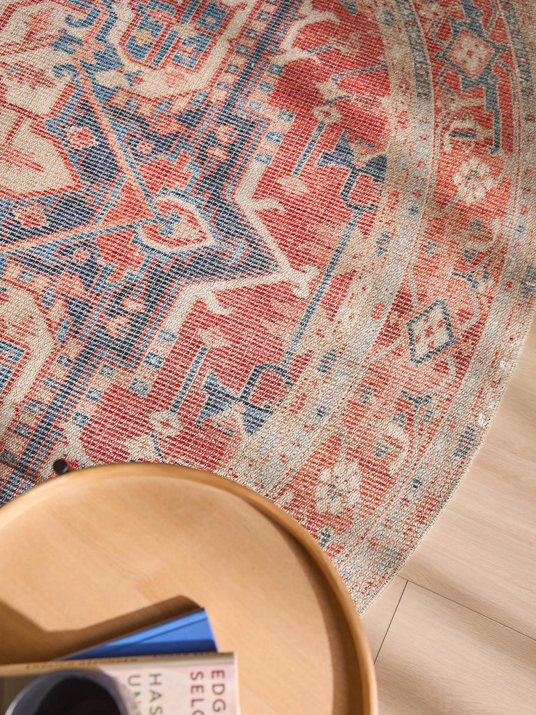 Tapis oriental style bohème rond rouge 240 cm de diamètre