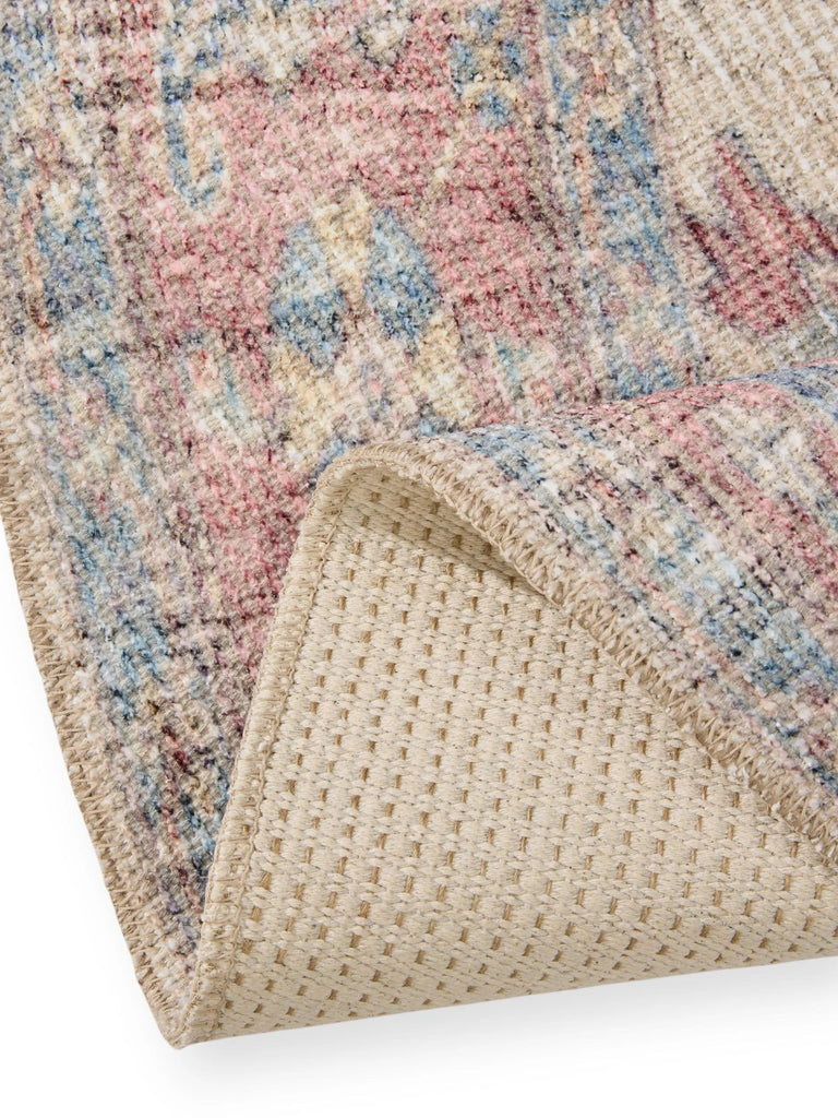 Tapis vintage inspiration oriental rond rouge et beige 240 cm de diamètre