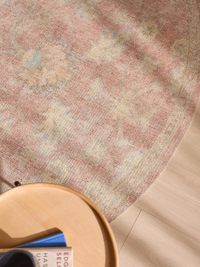 Tapis vintage motif à fleur rond rouge 240 cm de diamètre