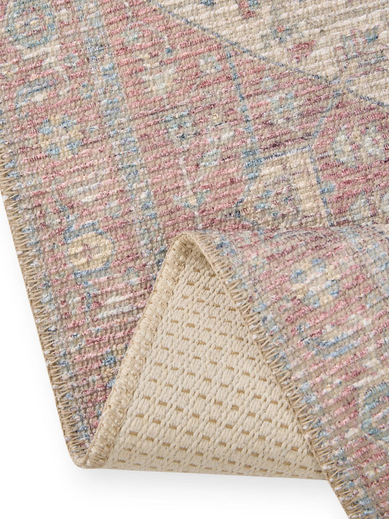 Tapis vintage inspiration oriental de couloir rouge et beige 80x250 cm