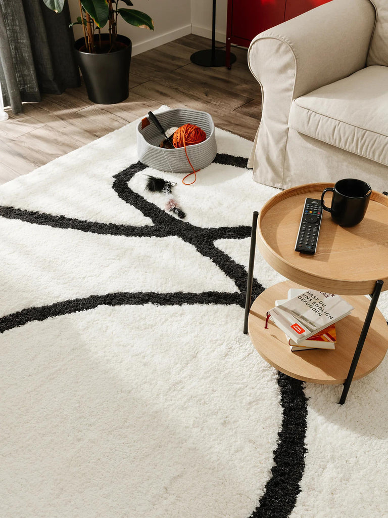 Tapis contemporain style abstrait noir et blanc 200x300 cm