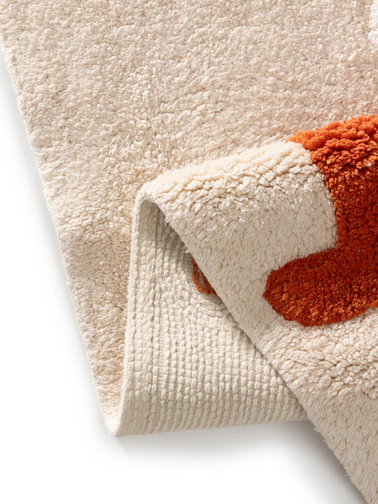 Tapis motif animal écureuil enfant beige et orange en coton 80x120 cm