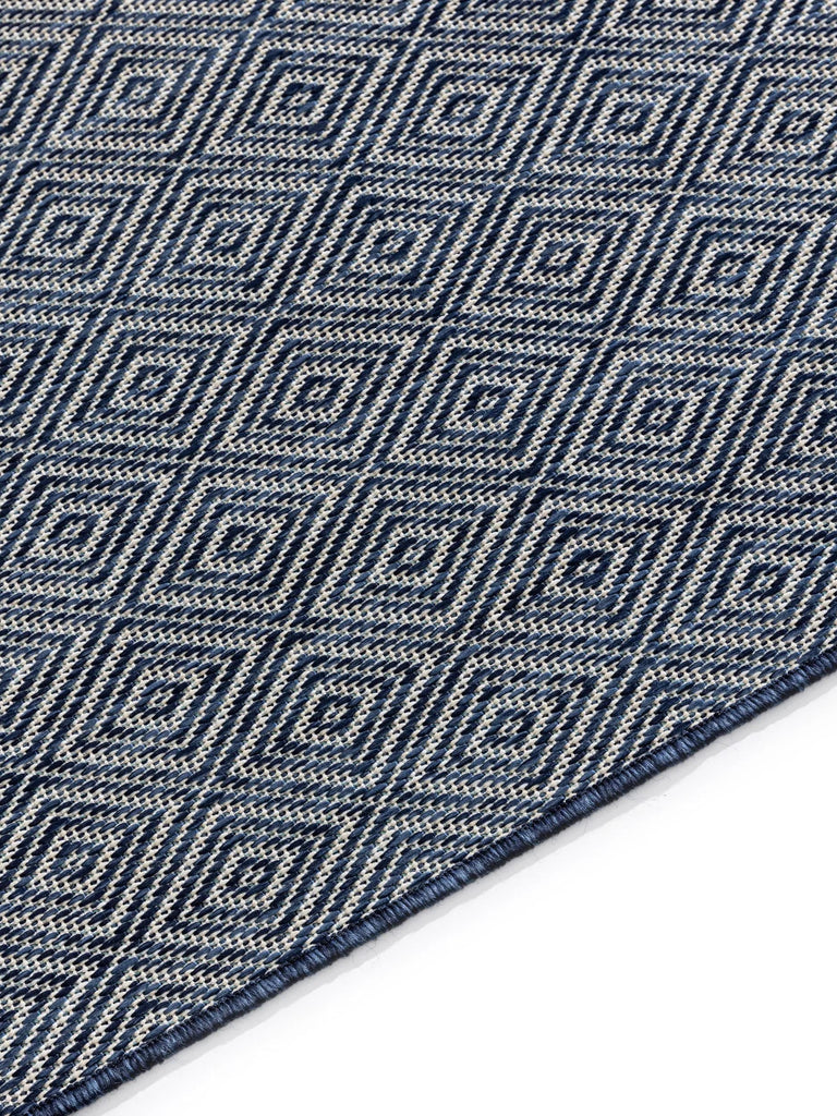 Tapis scandinave motif losange de couloir bleu d'intérieur et d'extérieur 80x300 cm