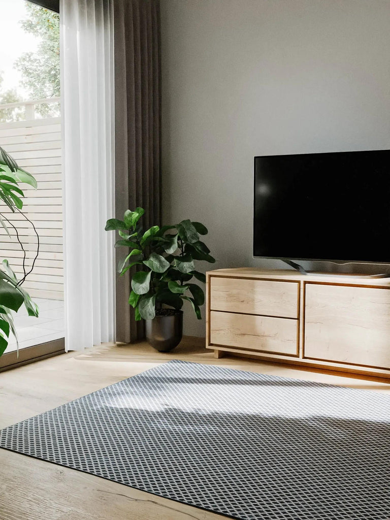 Tapis moderne motif losange bleu d'intérieur et d'extérieur 240x350 cm