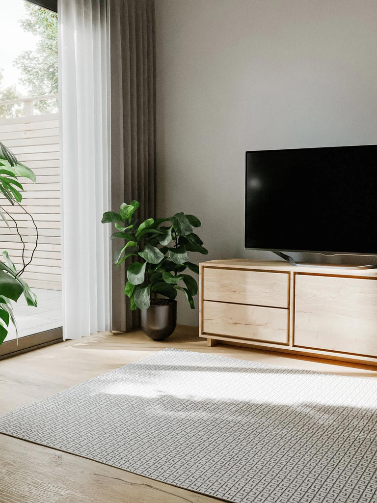 Tapis moderne motif grec blanc d'intérieur et d'extérieur 80x150 cm