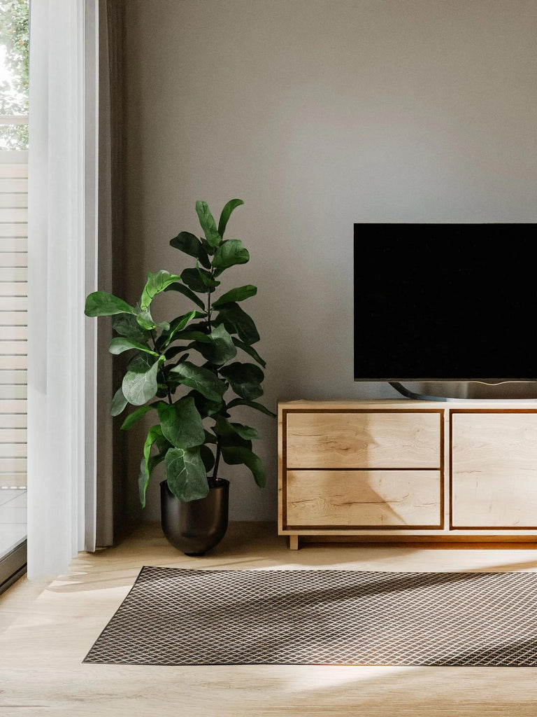 Tapis moderne motif losange de couloir noir d'intérieur et d'extérieur 70x200 cm