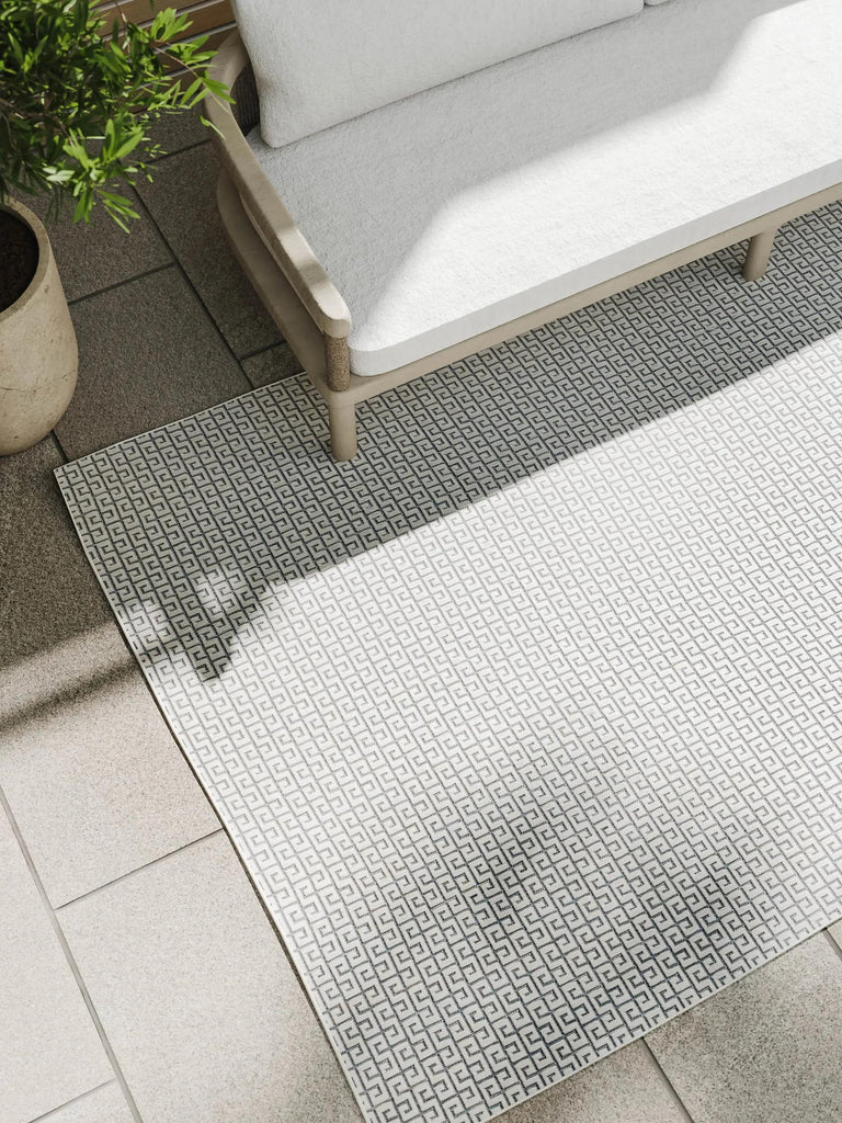 Tapis moderne motif grec blanc d'intérieur et d'extérieur 120x170 cm