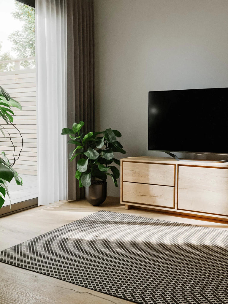 Tapis moderne motif losange noir d'intérieur et d'extérieur 120x170 cm